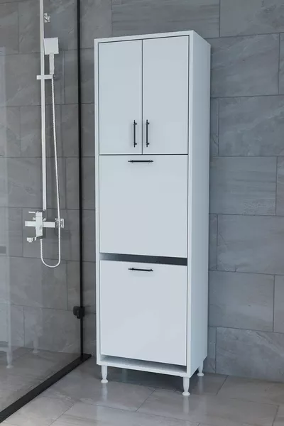 Nergiz Wit en Gekleurd Vuilnismand Multifunctionele Badkamerkast