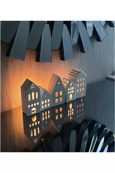 Set of 5 White Decorative Concrete Tealight Candle Holders