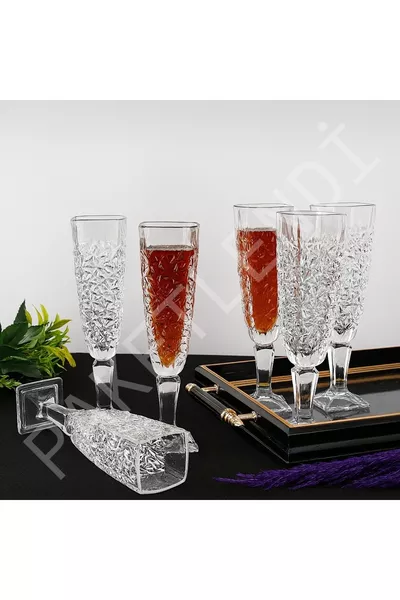 كوب ماء جانبي للقهوة مصنوع يدوياً بنقشة كراكيل مع قاعدة، كوب زجاجي بقاعدة، 6 قطع