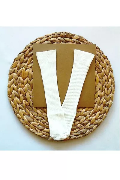 Девочкам и мальчикам простые кремовые носки с ребристой тканью до колена, носки для детей до колена