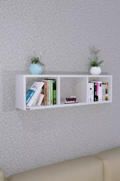 Сема хоризонтална етажерка, декоративна етажерка, етажерка за аксесоари, бял библиотечен шкаф