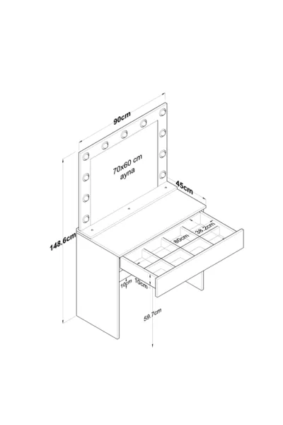 راني طاولة مكياج مع مرآة بإضاءة هوليوودية ومنظم مجوهرات باللون الأبيض