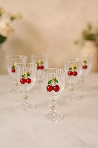 6-Piece Crystal Glass Coffee Side Cup Cherry Glass with Cherry Design ml
