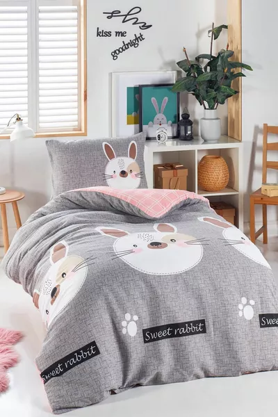 Junior Bedding Set Single Bunny Dark Brown-Gray-Pink