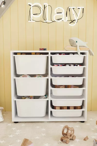 9-Basket Cabinet Multi-Purpose Cabinet Toy Cabinet Pistachio White