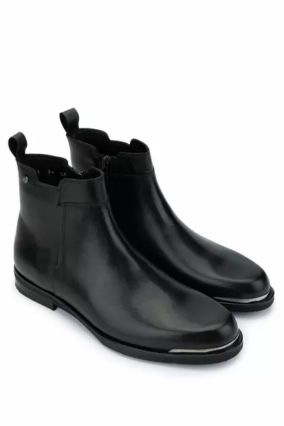 الرجال جلد طبيعي أسود أحذية عارضة