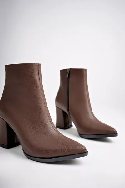 أسطورة نموذج براون وأشار اصبع القدم سميكة الكعب الجانب بسحاب أحذية نسائية