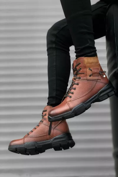 من الداخل والخارج جلد طبيعي تان أحذية بريدية للرجال