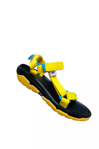 صندل FX الرياضي الفيلكرو للأطفال غير القابل للانزلاق - أصفر أزرق (مقاس واسع)