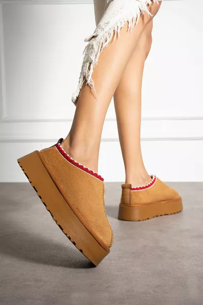 تان المرأة سميكة وحيد الفراء أحذية قصيرة 