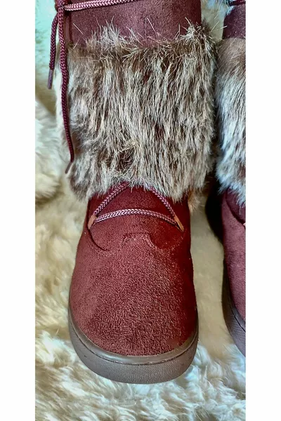 Braune Pelzstiefel aus Wildleder -Stiefel