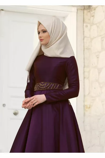 Prugna da donna (K.PLUM) T  Tuay Taffetà Cintura in rilievo ricamato abito da sera