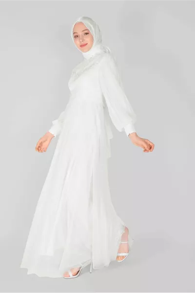 Donna Crema Perla ricamato Abito da sera 