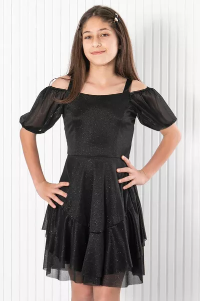 كم بالون بريق تول مساء اللباس الأسود 