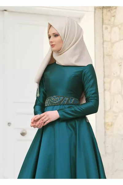 Damen Blau (K.TURQUOISE) T  Tuay Taft Gürtel Perlen Bestickte Abendkleider