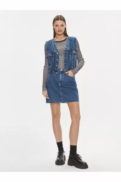 Women's Denim Button Closure Short Length Daily Use Blue Skirt 