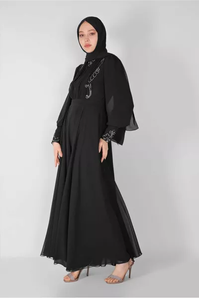 نسائي أسود مطرز مطرز فساتين سهرة 