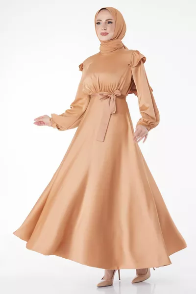 Прямой воротник судьи женское вечернее платье с рукавами норковой принцессы - 