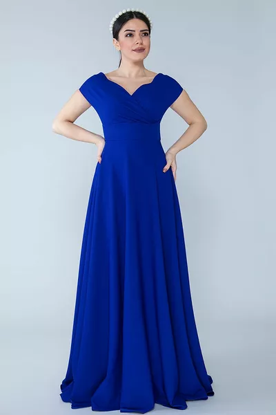 Kayak Double-breasted Collar Low Shoulder Woven Flowing Fabric Maxi Length Invitation & Graduation & Evening Dress