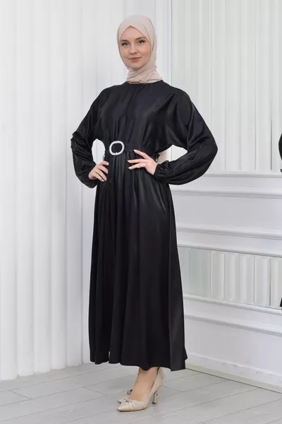 Сатен Mevlana дизайн колан хиджаб рокля вечерна рокля