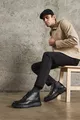 , Bottes en cuir véritable pour hommes  noir