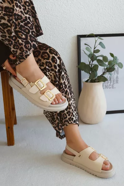 رائع مزدوج الفرقة مشبك ذهبي مفصل صنادل نسائية يومية مريحة