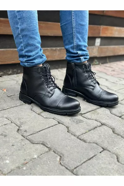 RUTSCHFESTE SOHLE MIT PELZSCHNÜRSENKELN UND REISSVERSCHLÜSSEN WASSERDICHTE UND KÄLTEBESTÄNDIGE FREIZEITSTIEFEL FÜR HERREN