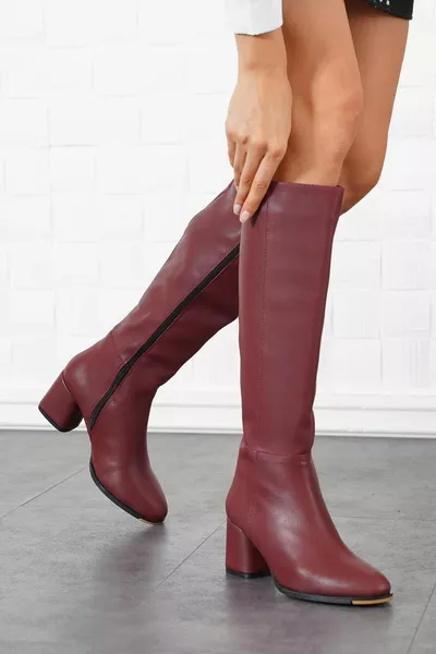 Heper Piece Stivali con tacco da donna in pelle bordeaux