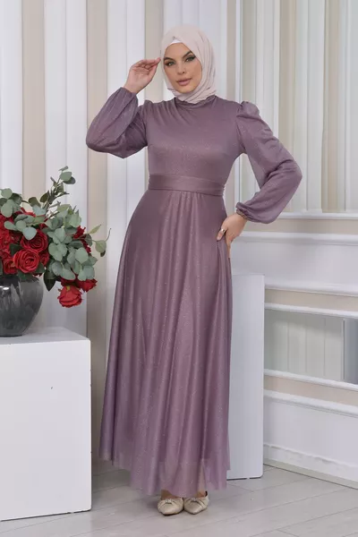 Glitzer Tüll Hijab Abendkleider