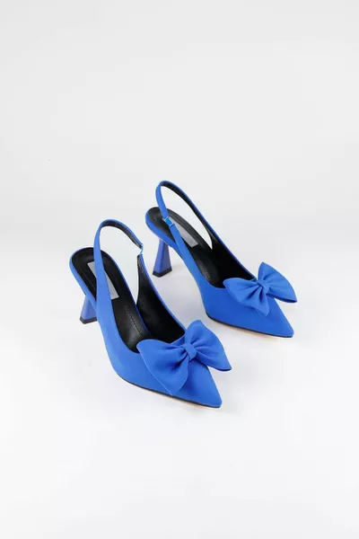 نسائي القوس مفصلة الكعب الساتان الأزرق