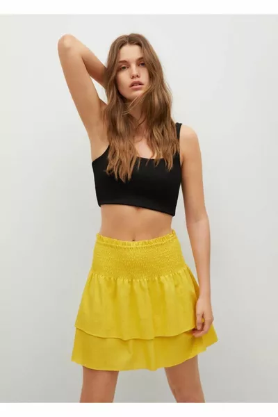 Дамска пола-волани от жълта ленена смес