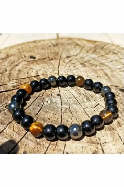 سوار من الحجر الطبيعي عين النمر والسج والهيماتيت 8 مم (سوار الطاقة الصحية) جودة AA
