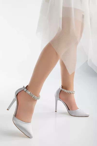 Anna Schoenen Ni?ll Hg Taşli Abi?ye Zilver Satijnen Damesschoenen