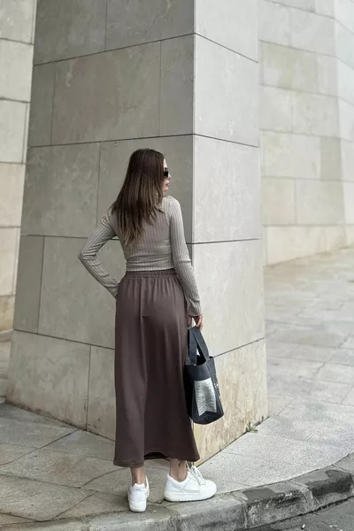 Женская кофейная талия на резинке, удобная посадка, длинная юбка с карманами