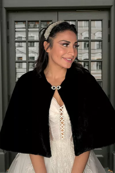 Spilla Lunga Pelliccia Etol Sposa Bolero Scialle Sposa Nero