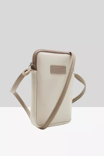 Дамска кремава кожа от норка мини държач за телефон Чанта през рамо