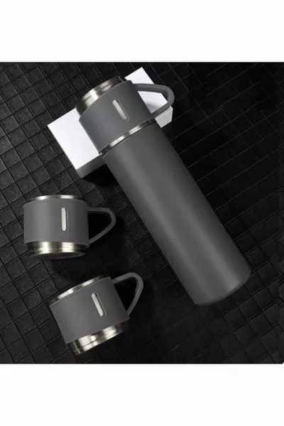Roestvrij staal Thermos Grijze Kleur 3 Kop Thermoskan Set Met Zak Gift