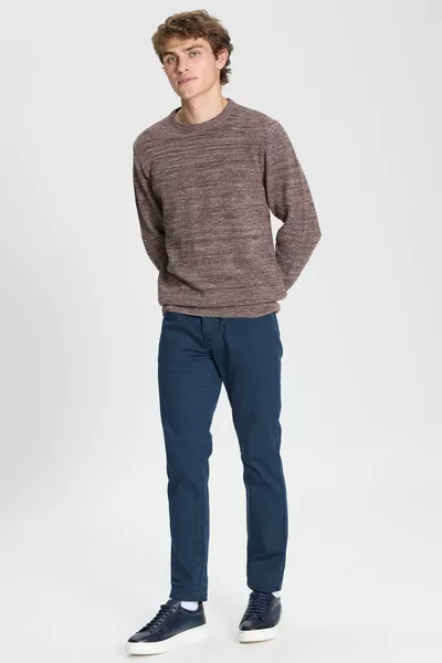 Braun-beige Herren Braun-Beige Standard Fit Regular Cut Rundhalsausschnitt gemusterter Strickpullover