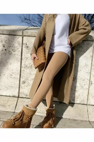 Cammello inverno vita alta pile leggings