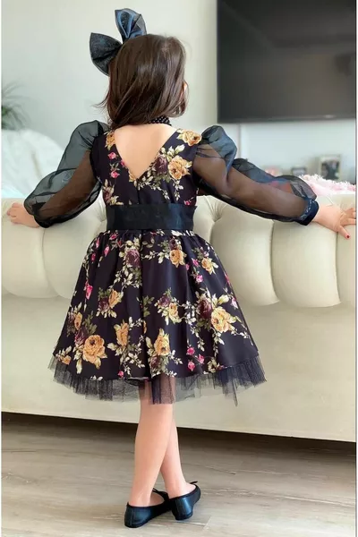 Girls' Black Flowers Tutu Dress