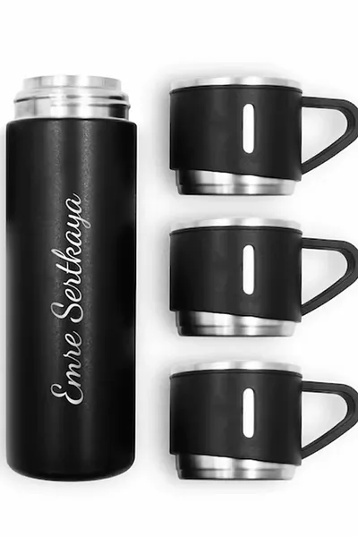 Personnalisé nommé thermos en acier inoxydable 3 tasses thermos set sac avec cadeau
