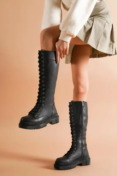Bany Noir À lacets Fermeture éclair Latérale Bottes Décontractées Pour Femmes