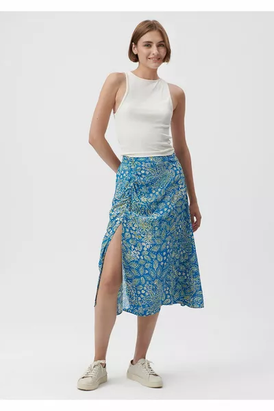 Baskılı Yırtmaçlı Etek 