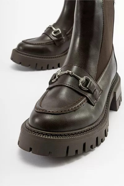 VESPER Дамски ботуши челси с кафява катарама