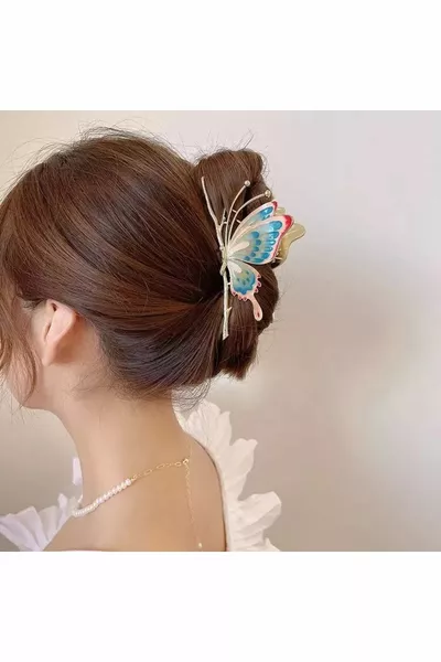 Papillon émaillé Boucle verrouillage en métal doré, boucle bouton