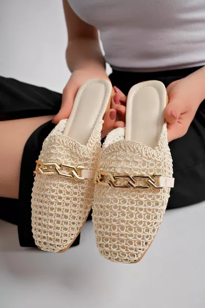 Дамски каменни чехли Затворена предна плетена дантела Плетена зестра Ежедневни сандали