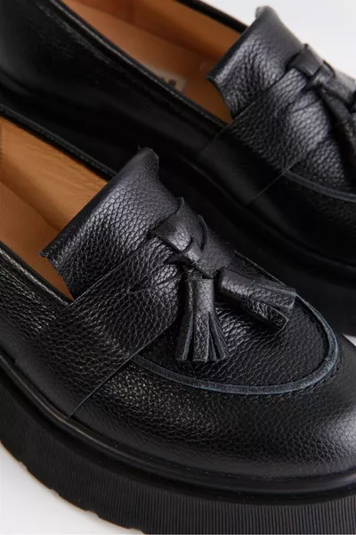 رومينا أسود سميك نعل جلد طبيعي نسائي متسكع