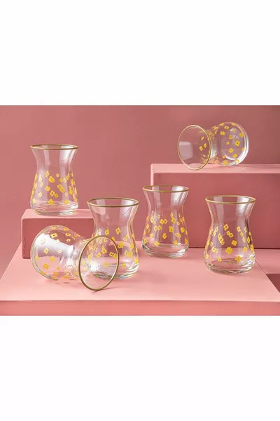 فيوري زجاج 6 قطع شاي زجاجي  مل اصفر