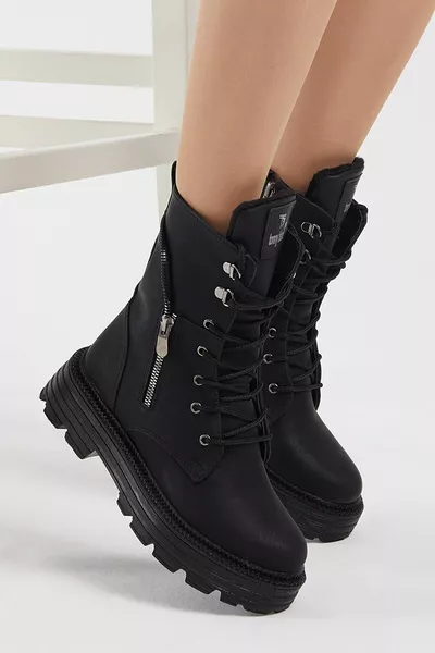 Черни пощенски ботуши с цип за момичета с полар отвътре (водоустойчиви)