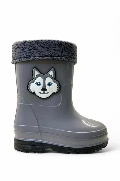  Детски ботуши с топла подплата от дъждовно сиво